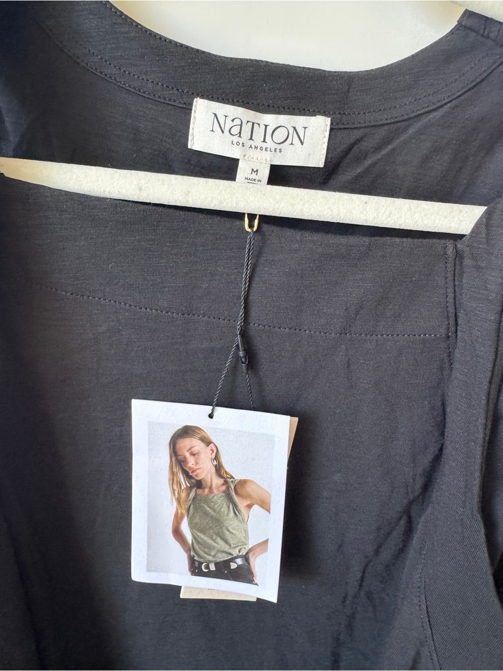 Nation Los Angeles Sabrina Twist Strap Tank Jet Black NWT Medium Pima Cotton - Picture 6 of 8